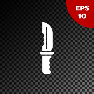 Beyaz Askeri bıçak ikonu, saydam karanlık arka planda izole edilmiş. Vektör İllüstrasyonu