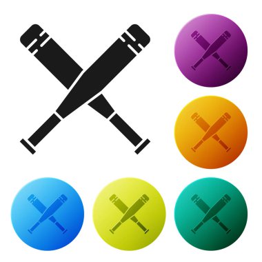 Siyah Haç beyzbol sopası simgesi beyaz arka planda izole edilmiş. Renkli daire düğmelerini ayarlayın. Vektör İllüstrasyonu