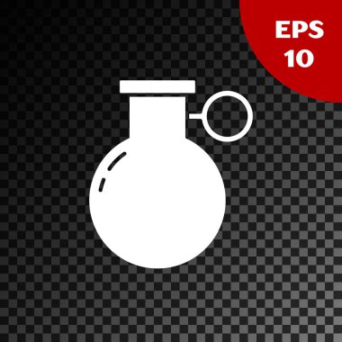 Beyaz El bombası ikonu şeffaf koyu arkaplanda izole edildi. Bomba patlaması. Vektör İllüstrasyonu