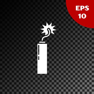 Beyaz Patlayıcı Bomba Çubuğu saat simgesi şeffaf karanlık arka planda izole edildi. Saatli bomba - patlama tehlikesi kavramı. Vektör İllüstrasyonu