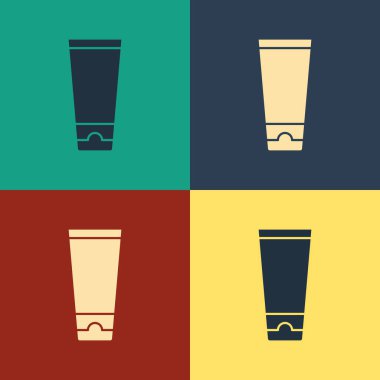 Renk Krem veya losyon kozmetik tüp simgesi renk arka plan izole. Erkekler için vücut bakım ürünleri. Vintage tarzı çizim. Vektör İllüstrasyonu