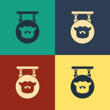 Renk Barbershop simgesi renk arka planda izole. Kuaför logosu veya tabelası. Vintage tarzı çizim. Vektör İllüstrasyonu