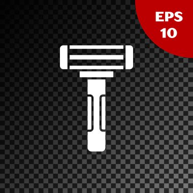 Saydam koyu arka planda yalıtılmış beyaz tıraş jilet simgesi. Vektör İllüstrasyonu