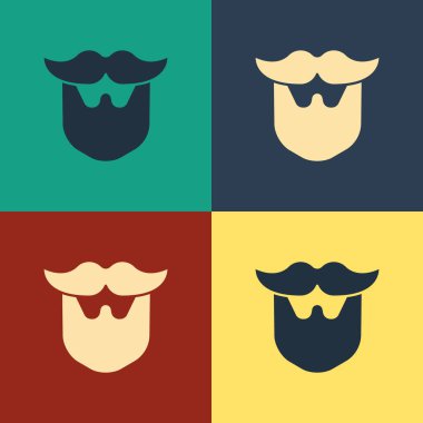 Renk bıyık ve sakal simgesi renk arka planda izole. Berber dükkanı sembolü. Yüz saç stili. Vintage tarzı çizim. Vektör İllüstrasyonu