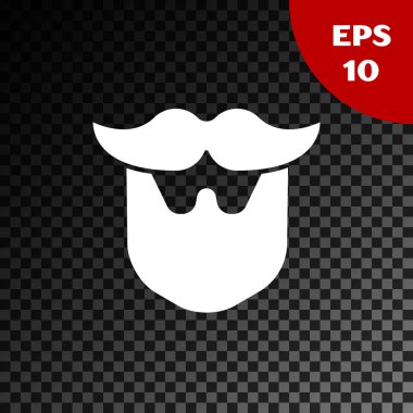 Beyaz Bıyık ve sakal simgesi şeffaf koyu arka plan üzerinde izole. Berber dükkanı sembolü. Yüz saç stili. Vektör İllüstrasyonu