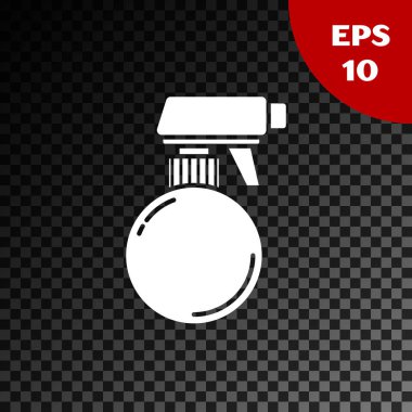 Beyaz Kuaför tabanca sprey şişesi ve şeffaf koyu arka planda izole su ikonu. Vektör İllüstrasyonu