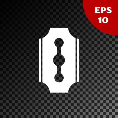 Beyaz Blade jilet simgesi şeffaf koyu arka plan üzerinde izole. Vektör İllüstrasyonu