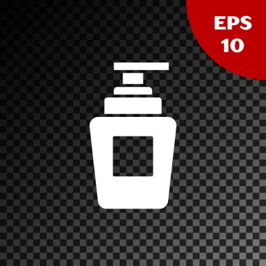 Beyaz şampuan ikonu, şeffaf koyu arka planda izole edilmiş. Vektör İllüstrasyonu