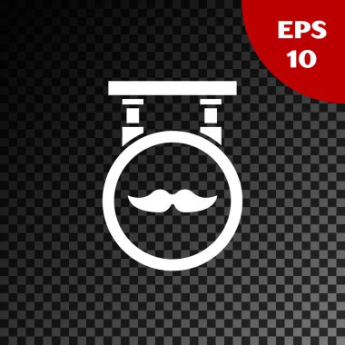 Beyaz Barbershop simgesi şeffaf koyu arka plan üzerinde izole. Kuaför logosu veya tabelası. Vektör İllüstrasyonu