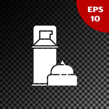 Beyaz Tıraş jeli köpük simgesi şeffaf koyu arka plan üzerinde izole. Tıraş kremi. Vektör İllüstrasyonu