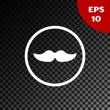 Beyaz Bıyık simgesi şeffaf koyu arka plan üzerinde izole. Berber dükkanı sembolü. Yüz saç stili. Vektör İllüstrasyonu