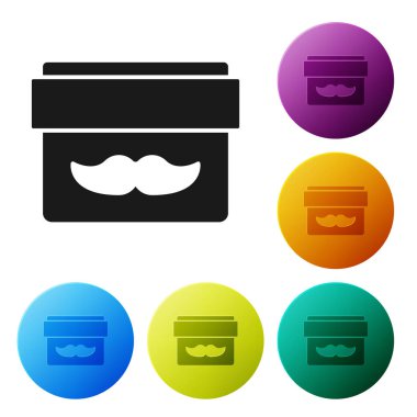 Siyah Krem veya losyon kozmetik kavanoz simgesi beyaz arka plan üzerinde izole. Erkekler için vücut bakım ürünleri. Simgeleri renkli daire düğmeleri ayarlayın. Vektör İllüstrasyonu