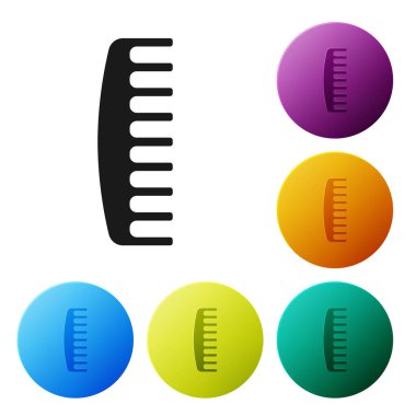 Siyah Hairbrush simgesi beyaz arka plan üzerinde izole. Saç işaretini taramak. Berber sembolü. Simgeleri renkli daire düğmeleri ayarlayın. Vektör İllüstrasyonu