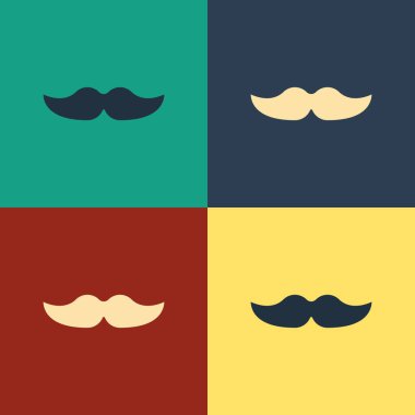 Renk arka planda yalıtılmış renk Bıyık simgesi. Berber dükkanı sembolü. Yüz saç stili. Vintage tarzı çizim. Vektör İllüstrasyonu