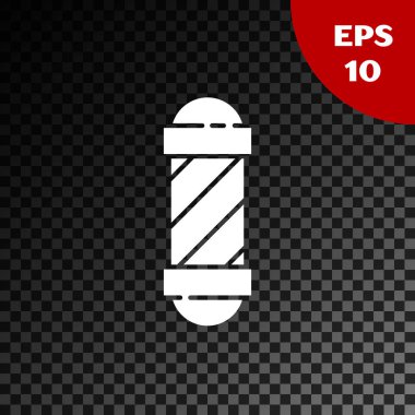 Beyaz Klasik Berber dükkan kutup simgesi şeffaf koyu arka plan üzerinde izole. Berber dükkanı direği sembolü. Vektör İllüstrasyonu