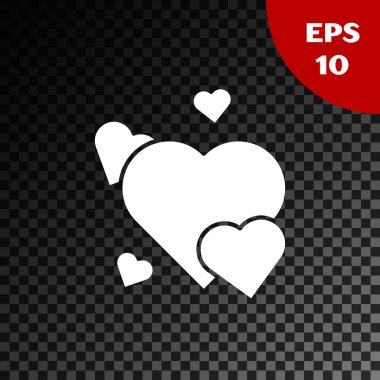 Beyaz Kalp simgesi, şeffaf karanlık arka planda izole edildi. Romantik sembol, bağlanma, tutku ve düğün. Sevgililer Günü sembolü. Vektör İllüstrasyonu