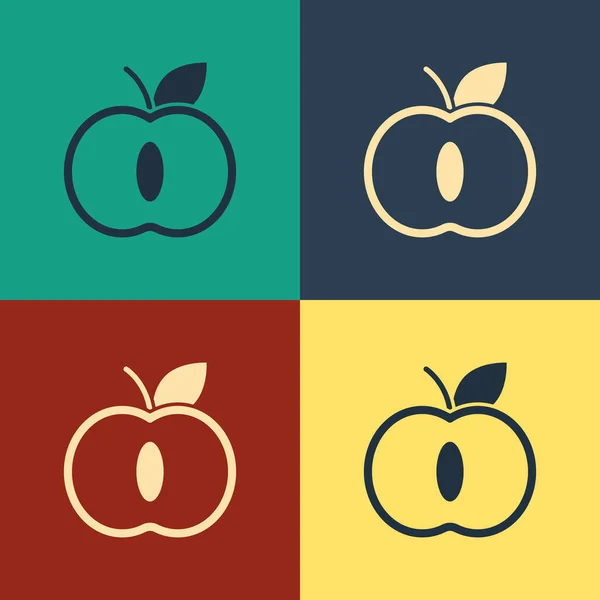 Farbiges Apfelsymbol isoliert auf farbigem Hintergrund. Früchte mit Blattsymbol. Vintage-Stil Zeichnung. Vektorillustration — Stockvektor