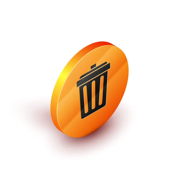 Isometrisches Mülleimer-Symbol isoliert auf weißem Hintergrund. Mülleimer-Schild. Papierkorb-Symbol. Büromüll-Ikone. Orangefarbener Kreis. Vektorillustration — Stockvektor