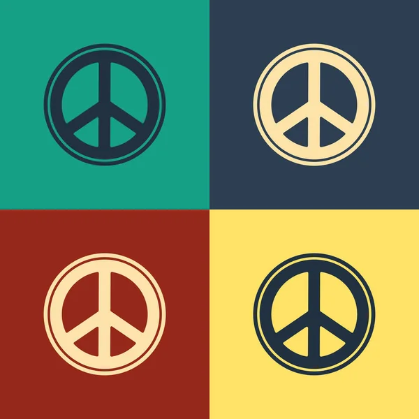 색상 평화의 아이콘은 컬러 배경에서 분리되었습니다. 히피의 평화의 상징. 고전적 인 방식의 그림. 벡터 일러스트 — 스톡 벡터