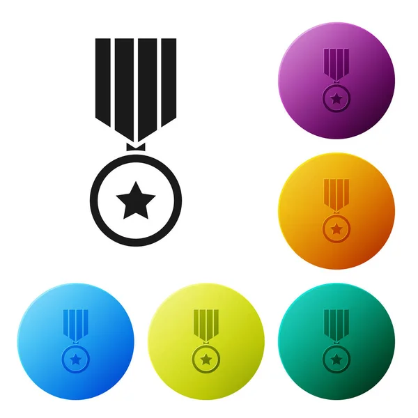 Schwarzes Symbol der militärischen Belohnung auf weißem Hintergrund. Armeezeichen. setzen Symbole bunte Kreis-Tasten. Vektorillustration — Stockvektor