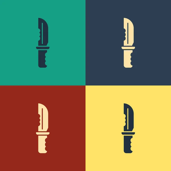 Cor Ícone de faca militar isolado no fundo da cor. Desenho de estilo vintage. Ilustração vetorial —  Vetores de Stock
