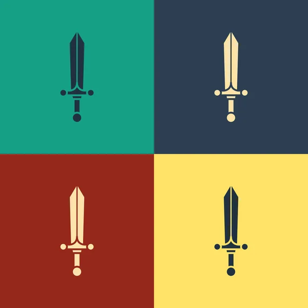 Kolor Średniowieczna ikona miecz izolowane na tle koloru. Rysowanie w stylu vintage. Ilustracja wektora — Wektor stockowy