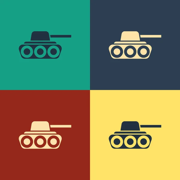 Color Icono de tanque militar aislado sobre fondo de color. Dibujo de estilo vintage. Ilustración vectorial — Vector de stock