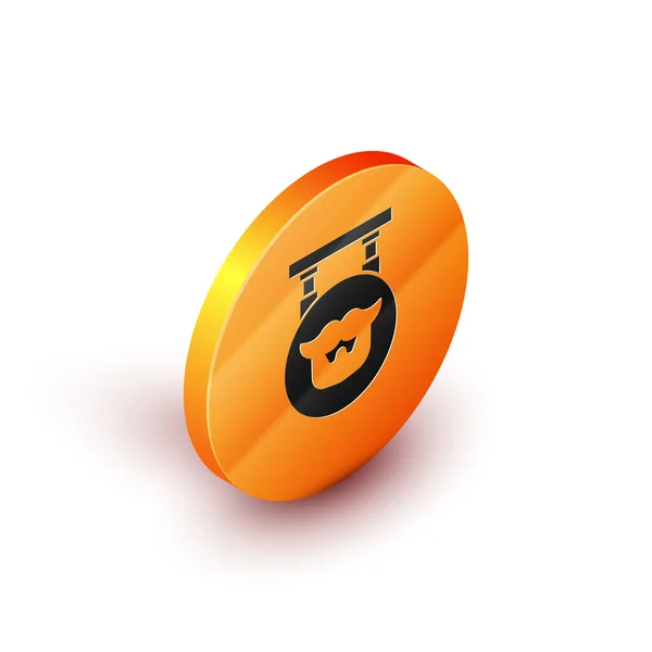 Isometrisk barbershop ikon isolerad på vit bakgrund. Frisör logotyp eller skylt. Orange cirkel knapp. Vektor illustration — Stock vektor