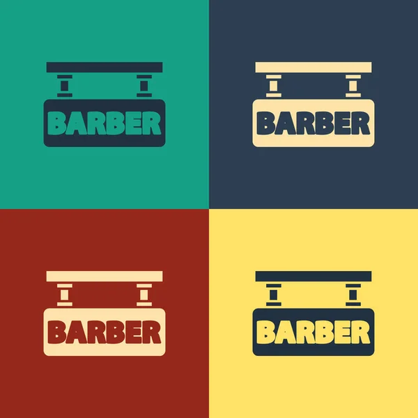 Цветной значок парикмахерской изолирован на цветном фоне. Логотип парикмахера или вывеска. Рисунок в винтажном стиле. Векторная миграция — стоковый вектор