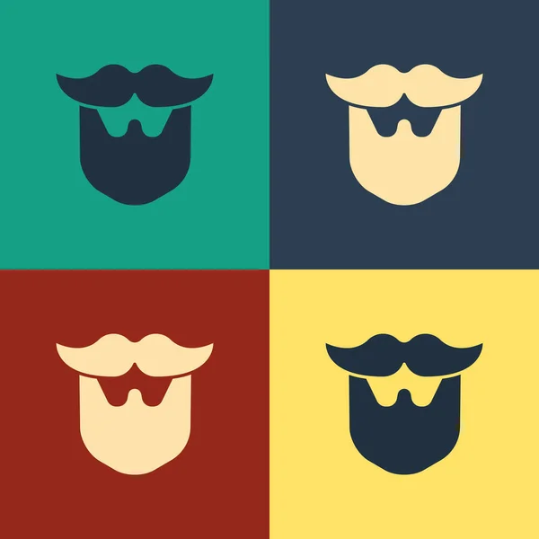 Couleur Moustache et icône de barbe isolé sur fond de couleur. Symbole du coiffeur. Coiffure faciale. Dessin style vintage. Illustration vectorielle — Image vectorielle