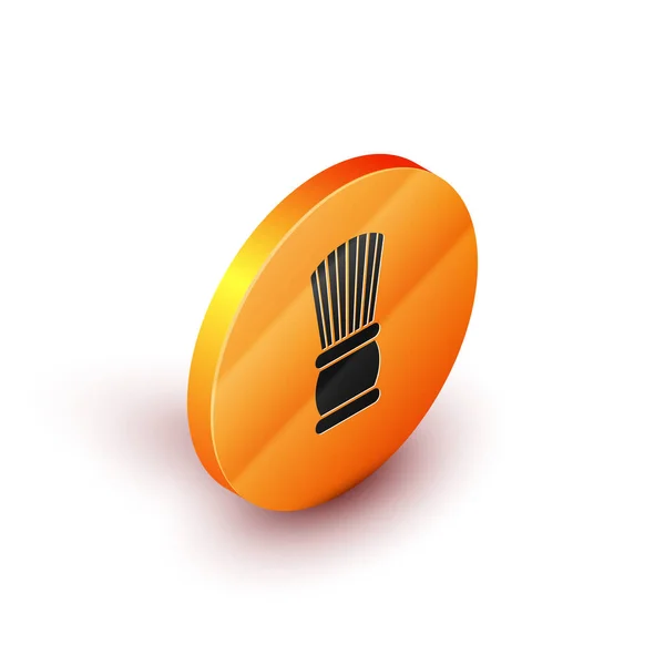 Isometrischer Rasierpinsel auf weißem Hintergrund isoliert. Barbershop-Symbol. Orangefarbener Kreis. Vektorillustration — Stockvektor