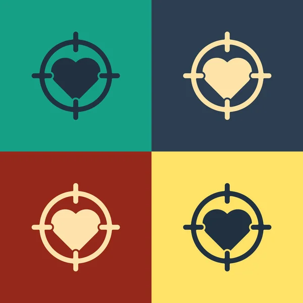 Color Heart w centrum tarczy rzutki ikona celu izolowane na tle koloru. Walentynki. Rysowanie w stylu vintage. Ilustracja wektora — Wektor stockowy