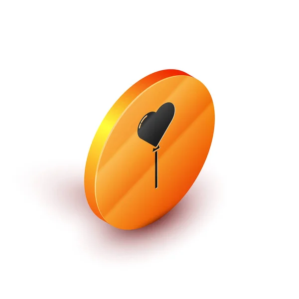 Ballons isométriques en forme de coeur avec icône de ruban isolé sur fond blanc. Bouton rond orange. Illustration vectorielle — Image vectorielle