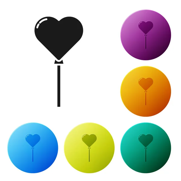 Черные воздушные шары в форме сердца с иконкой ленты изолированы на белом фоне. Настроить иконки красочные кнопки круга. Векторная миграция — стоковый вектор