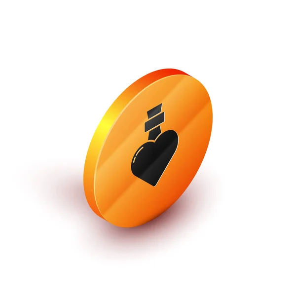 Garrafa Isométrica com ícone de poção de amor isolado no fundo branco. Símbolo do dia dos namorados. Botão laranja círculo. Ilustração vetorial — Vetor de Stock