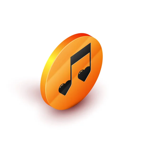 Isometric Music note, tone with hearts icon isolated on white background. Valentines day. Orange circle button. Vector Illustration — 스톡 벡터