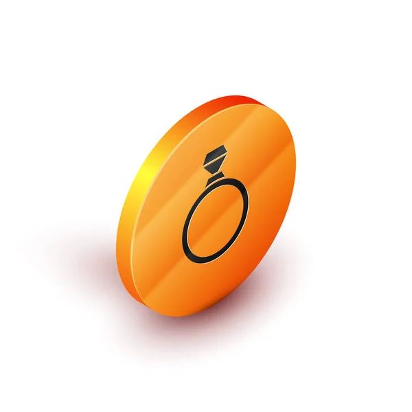 Ícone de anel de noivado de diamante isométrico isolado no fundo branco. Botão laranja círculo. Ilustração vetorial — Vetor de Stock
