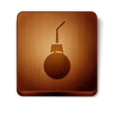 Kahverengi armut simgesi beyaz arkaplanda izole edildi. Tıbbî kauçuk. Tahta kare düğme. Vektör İllüstrasyonu