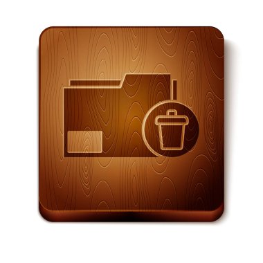 Kahverengi klasör simgesi beyaz arkaplanda izole edildi. Dizini sil ya da hata yap. Bilgisayar bilgi dizinini kapat. Tahta kare düğme. Vektör İllüstrasyonu