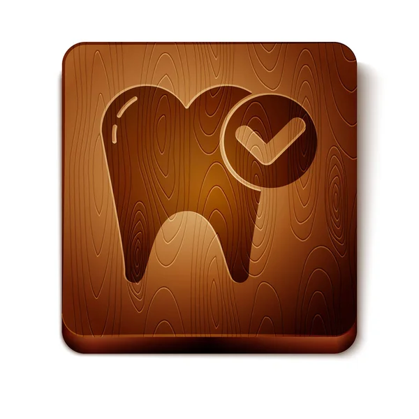 Brown Tooth whitening concept icon isolated on white background. Tooth symbol for dentistry clinic or dentist medical center. Wooden square button. Vector Illustration — Stock Vector