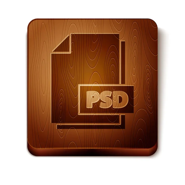 Brown PSD dosya dökümanı. Beyaz arkaplanda psd simgesi indir. PSD dosya sembolü. Tahta kare düğme. Vektör İllüstrasyonu — Stok Vektör