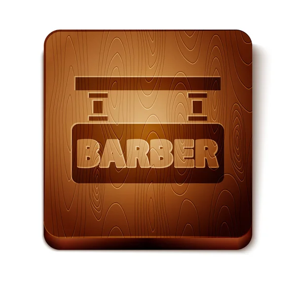 Kahverengi Barbershop simgesi beyaz arka plan üzerinde izole. Kuaför logosu veya tabelası. Ahşap kare düğme. Vektör İllüstrasyonu — Stok Vektör