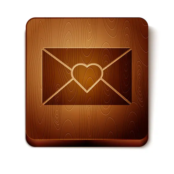 Brown Envelope with Valentine heart icon isolated on white background. Message love. Letter love and romance. Wooden square button. Vector Illustration — Stock Vector