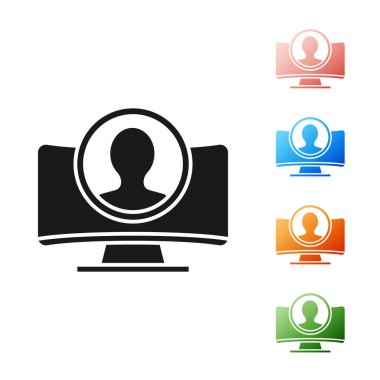 Beyaz arkaplanda siyah hesap ekranı simgesi oluştur. Simgeleri renklendirin. Vektör İllüstrasyonu