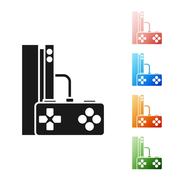 Console de jeu vidéo noire avec icône joystick isolé sur fond blanc. Définir des icônes colorées. Illustration vectorielle — Image vectorielle