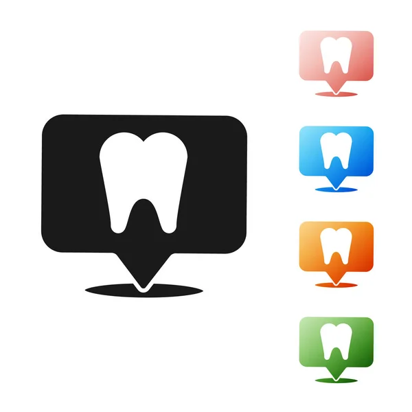 Icono de ubicación clínica dental negra aislado sobre fondo blanco. Establecer iconos de colores. Ilustración vectorial — Archivo Imágenes Vectoriales