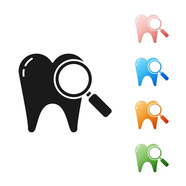 Black Dental search icon isolated on white background. Tooth symbol for dentistry clinic or dentist medical center. Set icons colorful. Vector Illustration — Stock Vector