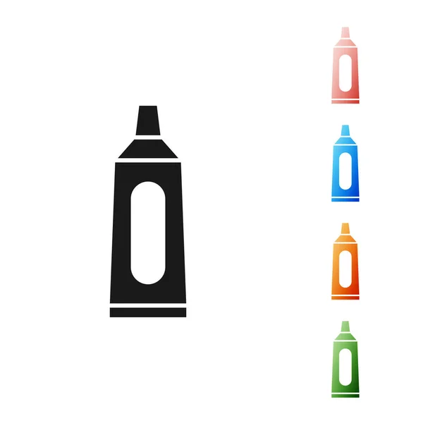 Tube noir d'icône de dentifrice isolé sur fond blanc. Définir des icônes colorées. Illustration vectorielle — Image vectorielle