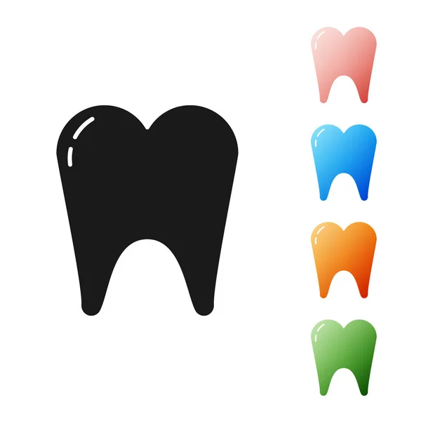白い背景に黒い歯のアイコンが隔離されています。歯科クリニックや歯科医療センターや歯磨き粉パッケージの歯のシンボル。カラフルなアイコンを設定します。ベクターイラスト — ストックベクタ