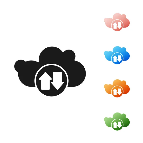 Black Cloud descargar y subir icono aislado en el fondo blanco. Establecer iconos de colores. Ilustración vectorial — Vector de stock